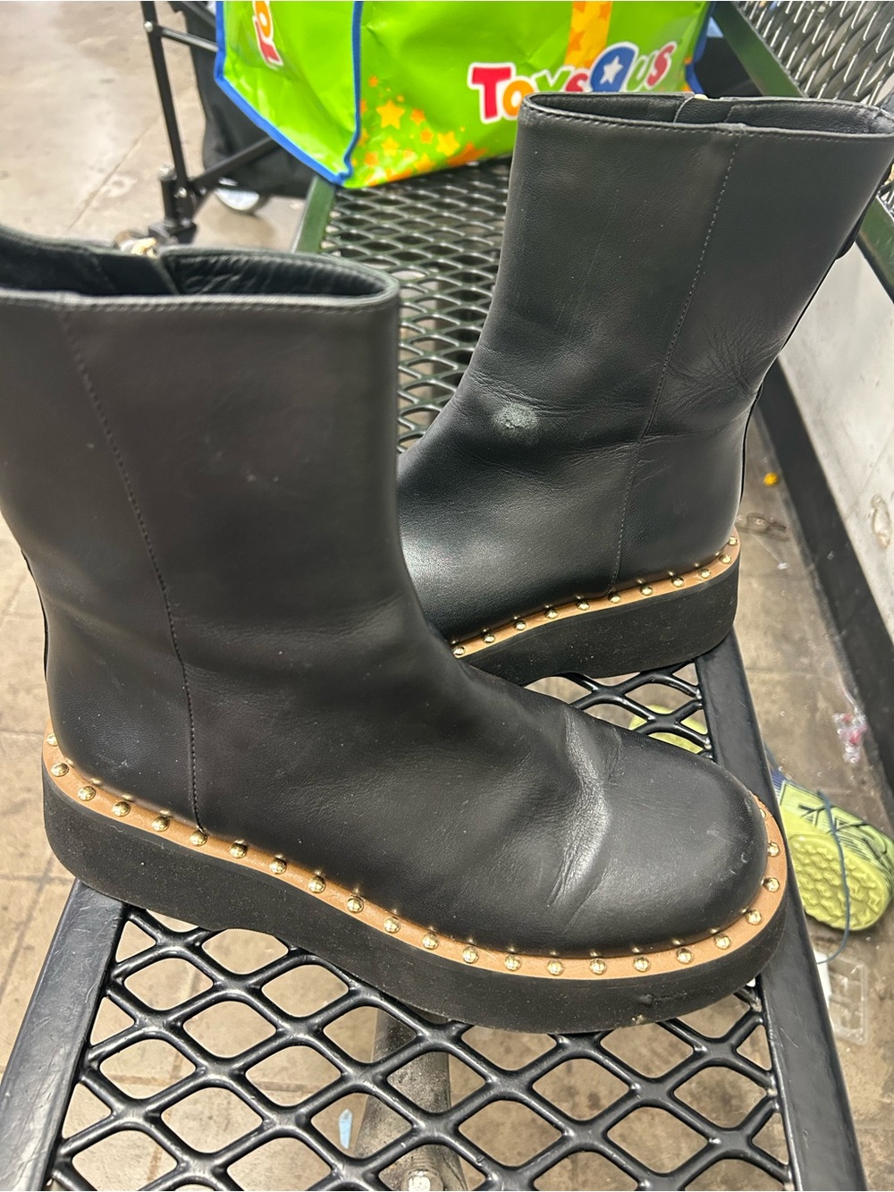 Coach Black Leather Stud-Trim Platform Ankle Boots
